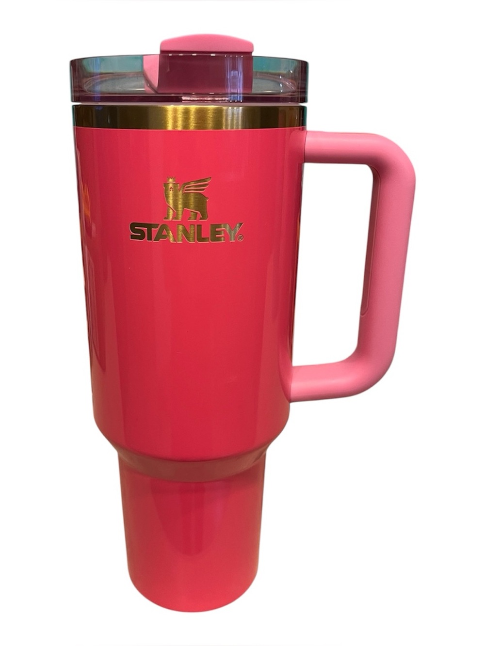 Stanley Limited Edition Hot Pink Travel Mug with Gold Accents and Handle